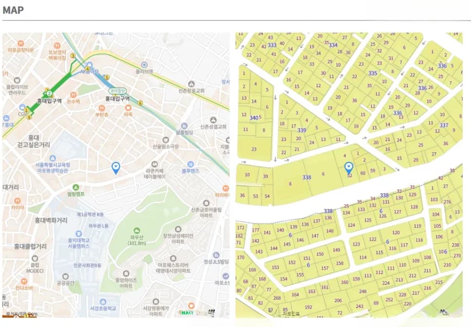 홍대입구역과 빌딩 위치 지도