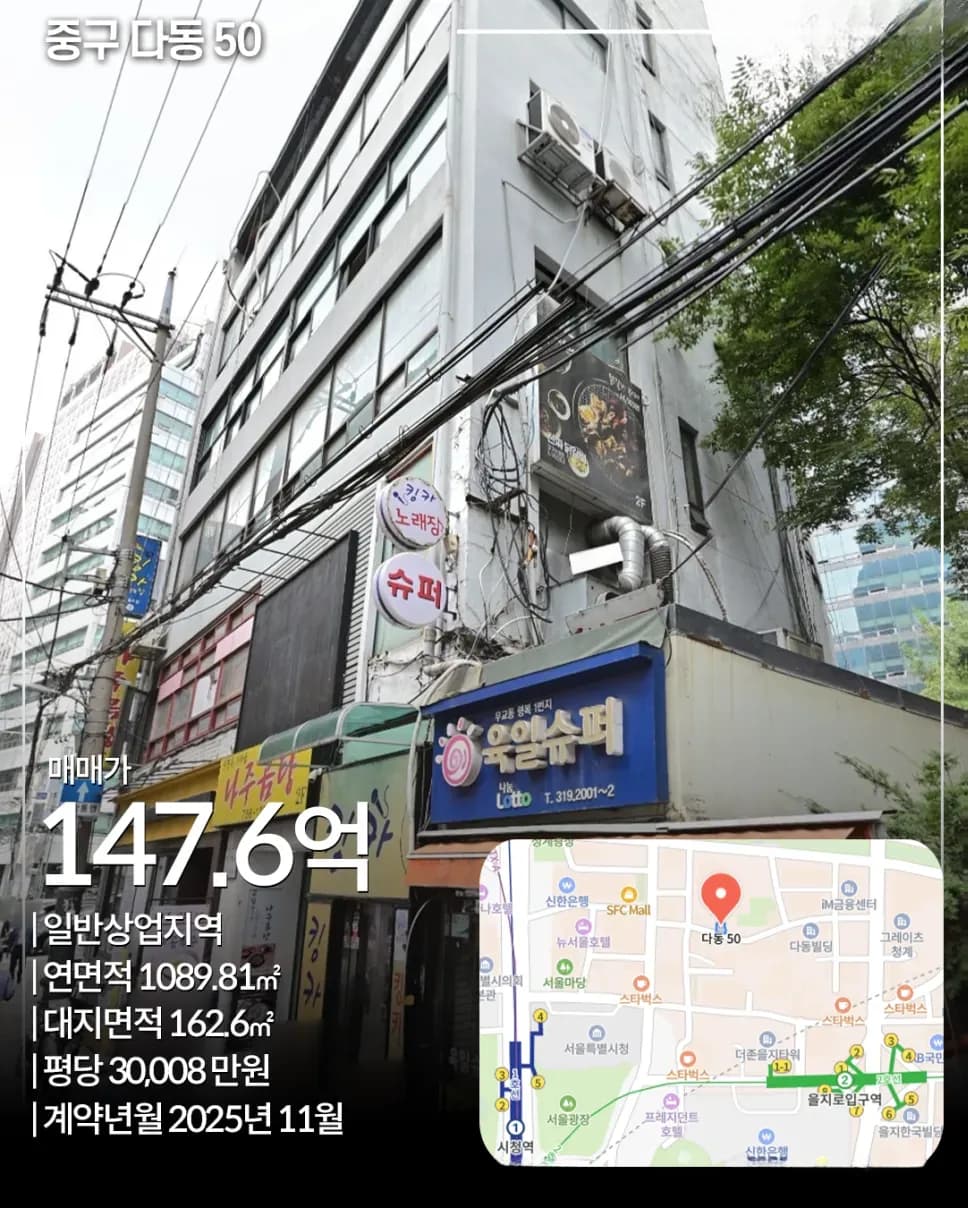 중구 다동 50 빌딩 매매 사례